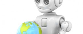 robot holding earth