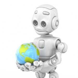 robot holding earth